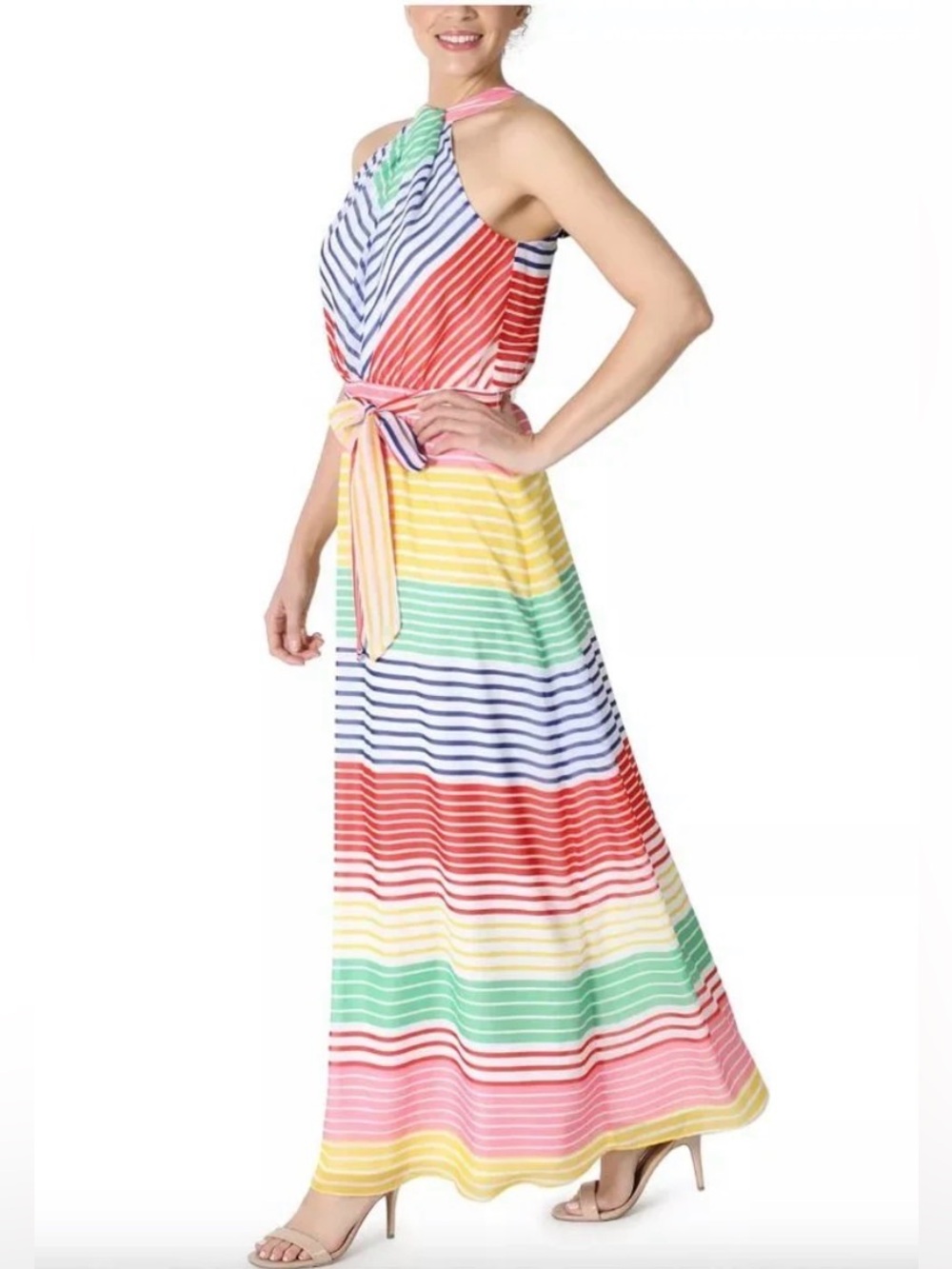 JULIA JORDAN Striped Knotted-Halter Belted Maxi Dress Sleeveless Size 2